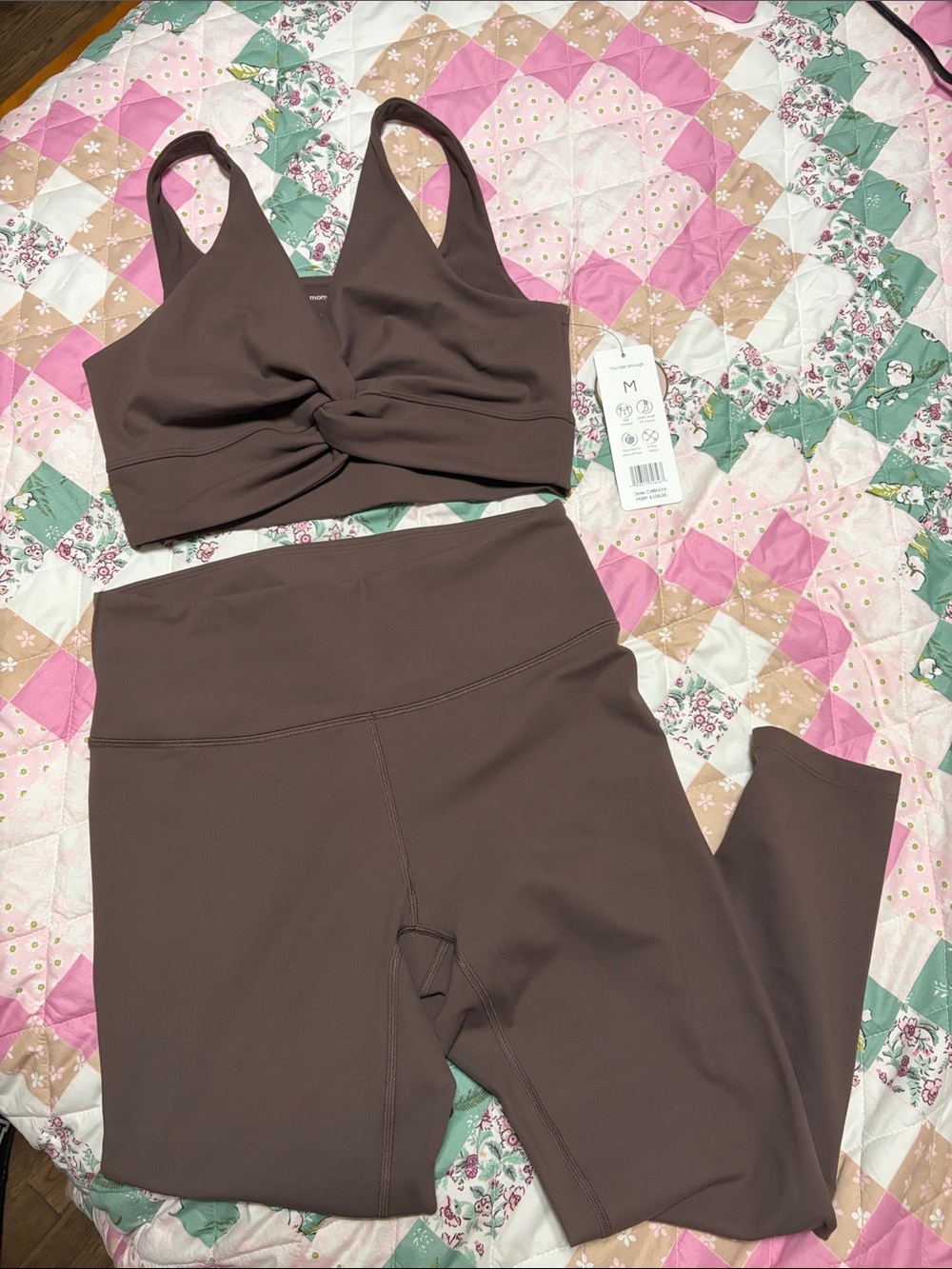 Brown Twist-Front Sports Bra & High-Waist Leggings Set